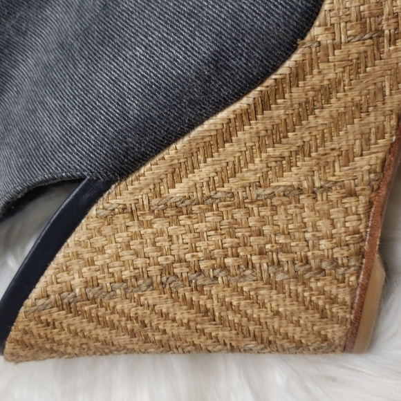 Stuart Weitzman Glover Stretch Wedge Sandal, Gray Denim 9 - Picture 4 of 14